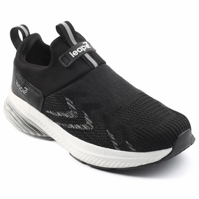Long Distance Walking Leap7x Black Sports Non Lacing Walking Shoes For Men BRISK-24 By Liberty