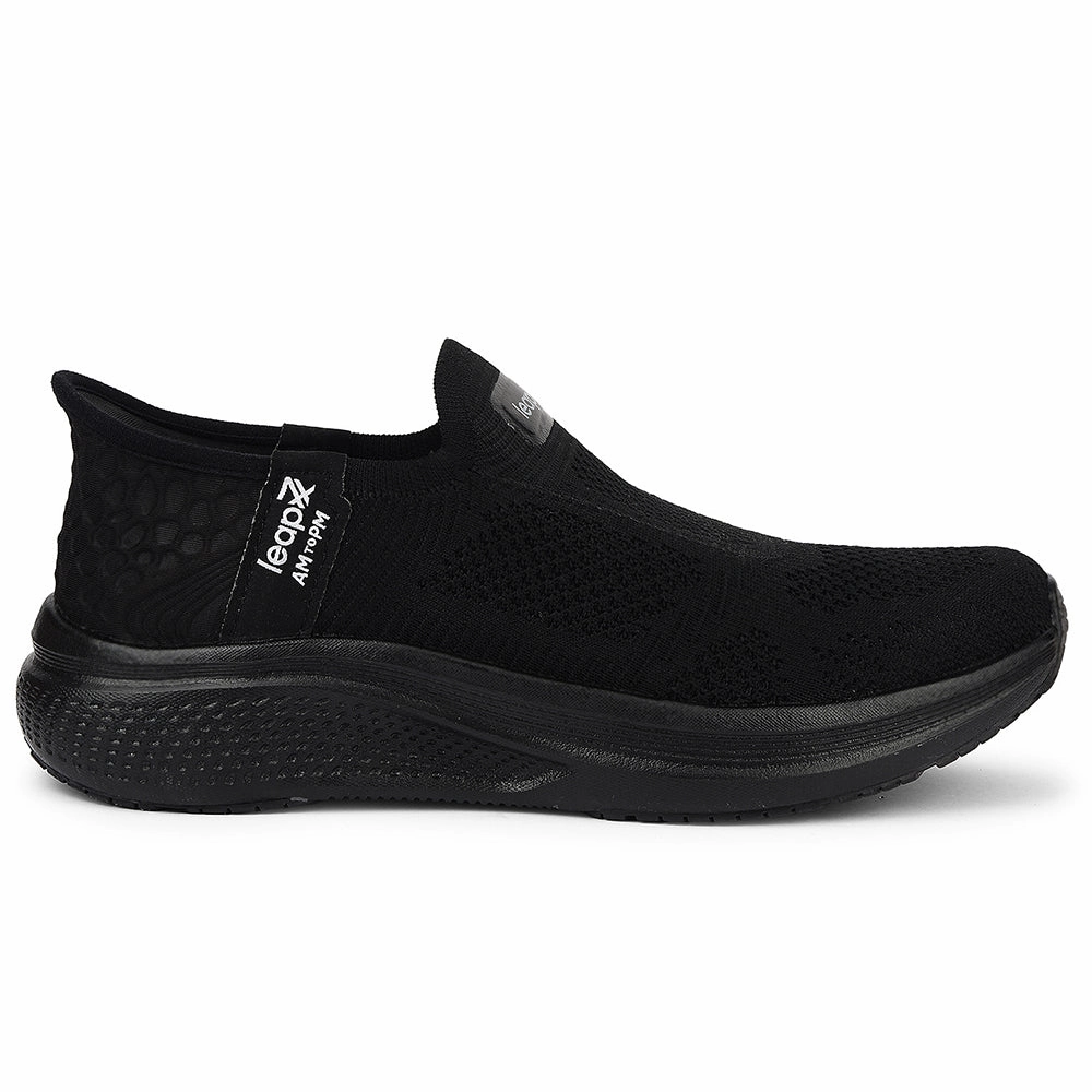Ankle Support Shoes For Walking Leap7x Black Sports Non Lacing Walking Shoes For Men EAZYGO-253 By Liberty