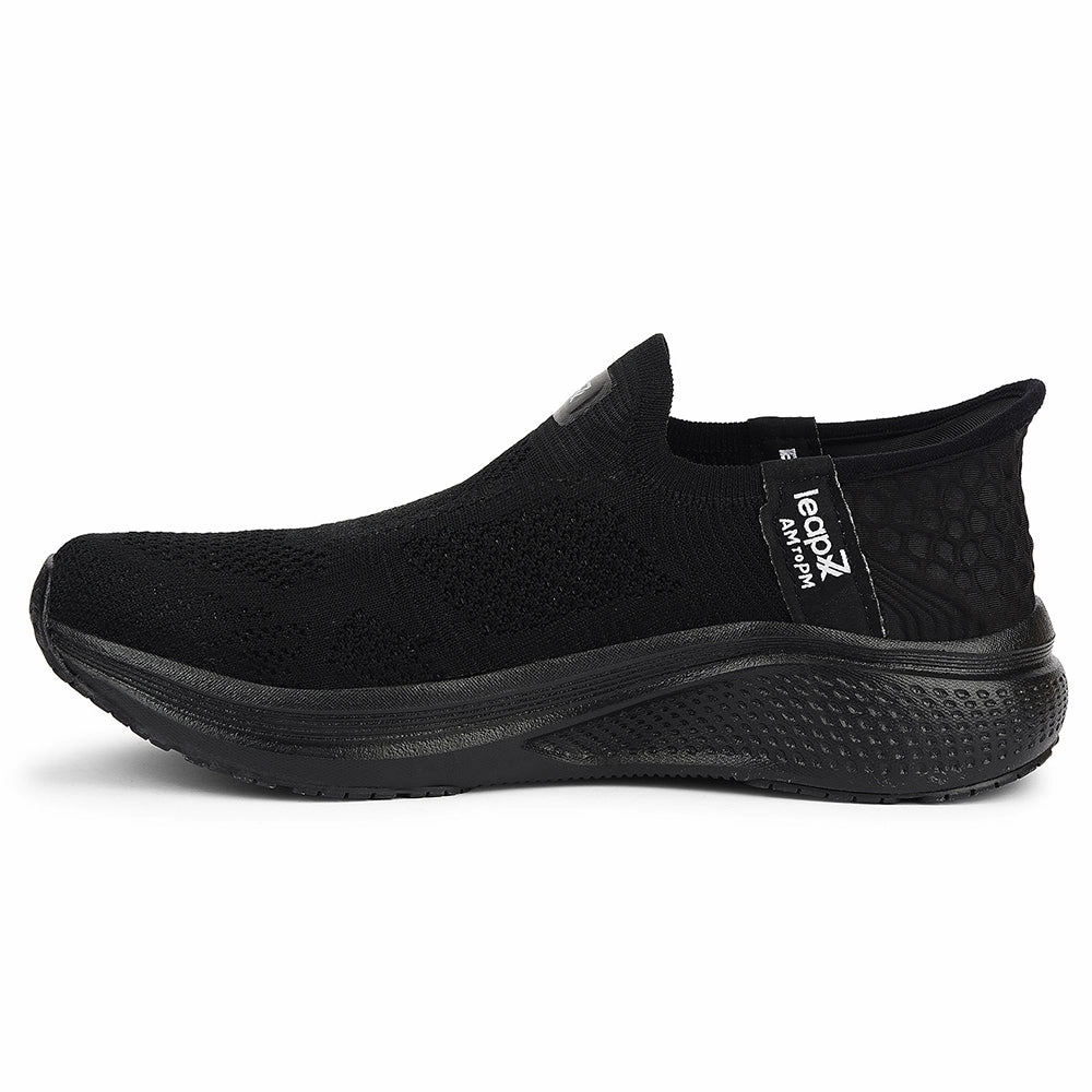 Leap7x Black Sports Non Lacing Walking Shoes For Men EAZYGO-253 By Liberty For Walking Cool Walking