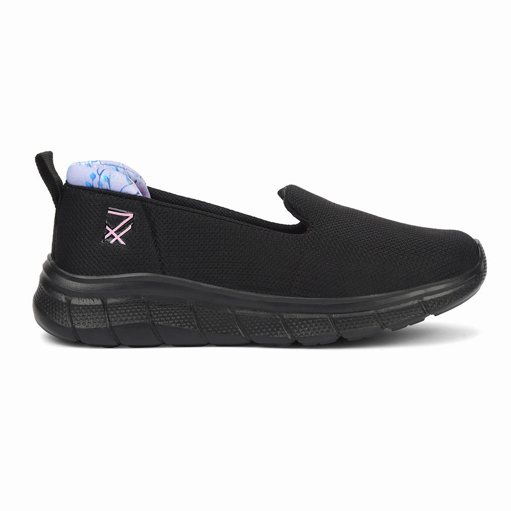 Leap7x Black Sports Non Lacing Walking Shoes For Women KAPPER By Liberty For Pronation Best Walking