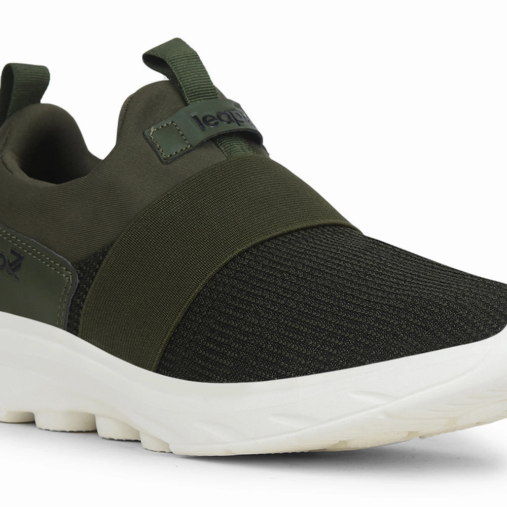 Leap7x Olive Green Non Lacing Sports Walking Shoes For Men SENTINO By Liberty For Walking Best Ankle Support Walking