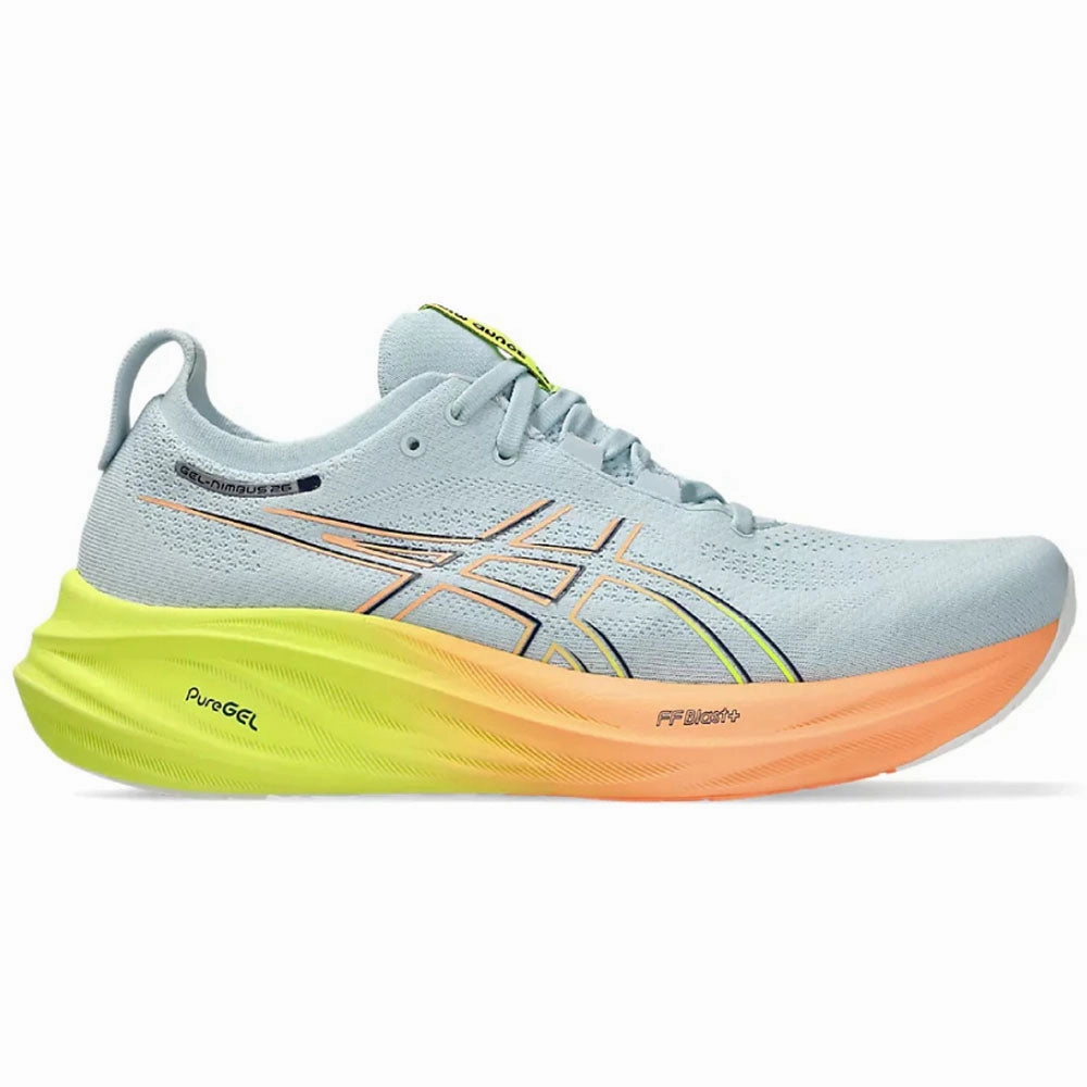 Men's Asics Gel-Nimbus 26 Paris, Cool Grey/Safety Yellow, 12 D Medium Asics Wide Wrestling Shoes
