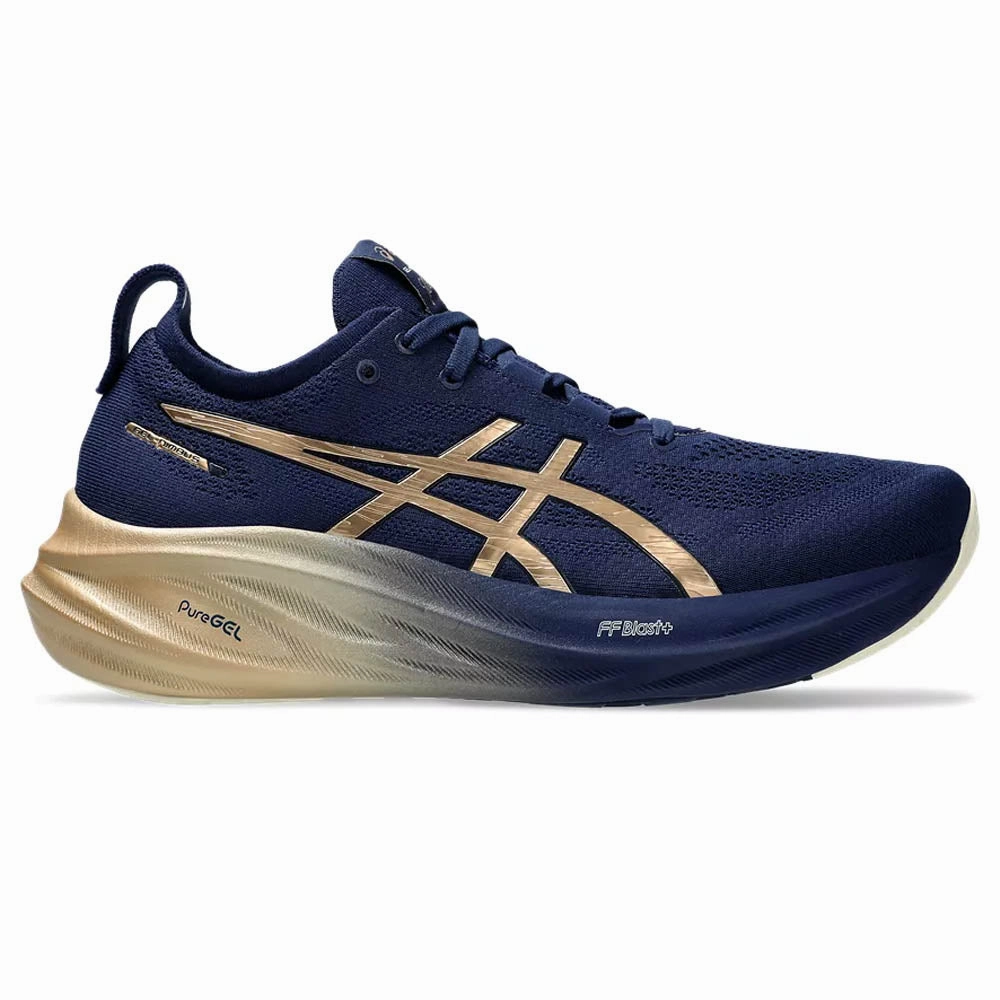 Men's Asics Gel-Nimbus 26 Platinum, Blue Expanse/Champagne, 7.5 D Medium Asics Flytefoam Running Shoes