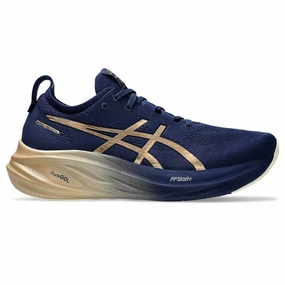 Asics Comfortable Walking Shoes Men's Asics Gel-Nimbus 26 Platinum, Blue Expanse/Champagne, 7.5 D Medium