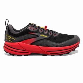 Stroke Running Shoe Mens Brooks Cascadia 16 - Black / Fiery Red / Yellow