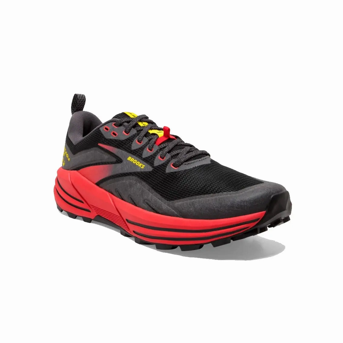 Flex Runner Kids Road Running Shoes Mens Brooks Cascadia 16 - Black / Fiery Red / Yellow