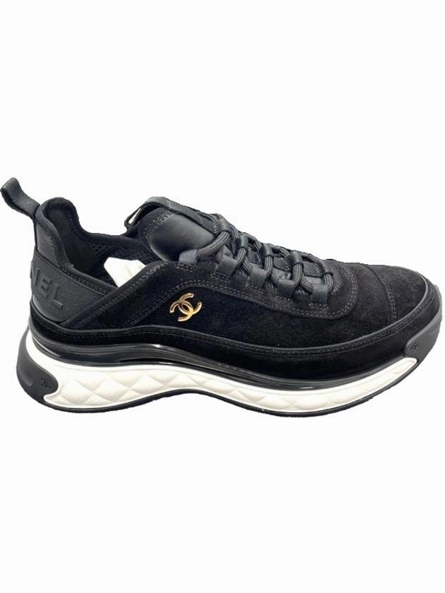 Mixed Fiber Suede Low Top Sneakers Black Chanel Minnie Mouse Sneakers