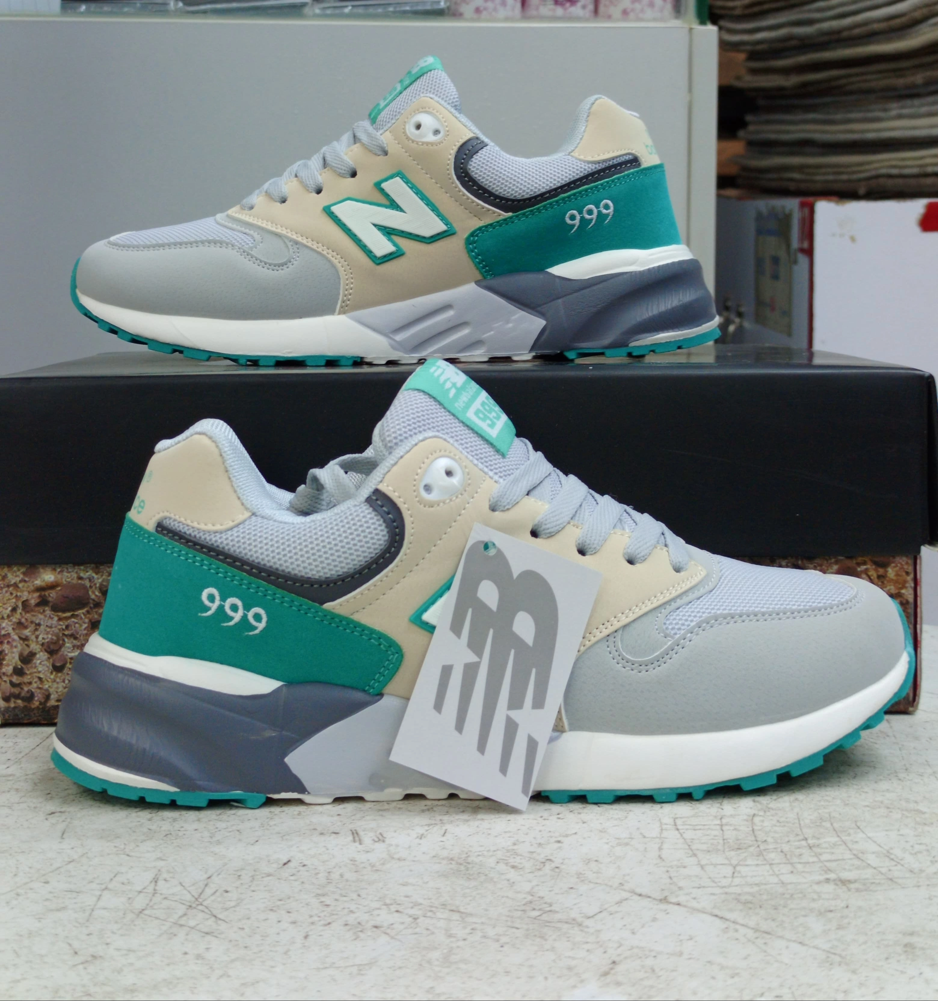 New Balance 999 Sneakers Grey with Teal & Tan Accents Best Office Sneakers