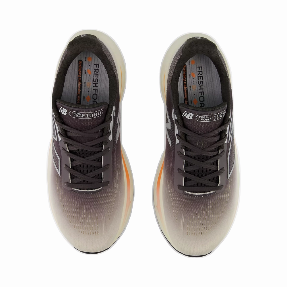 New Balance Men's Fresh Foam X 1080v14 Sneaker in Black Cement with Angora and Hot Mango