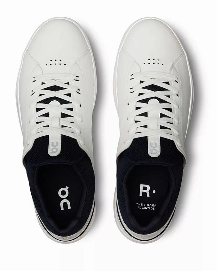 On Mens Roger Advantage 2- White/Midnight (3MD10640148) Grey Leather Tennis Shoes