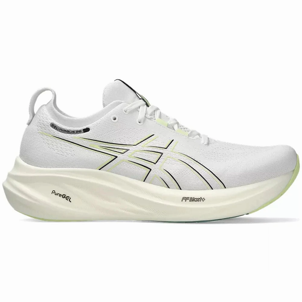 Men's Asics Gel-Nimbus 26, White/Birch, 9 D Medium Asics Running Shoes Ankle Support