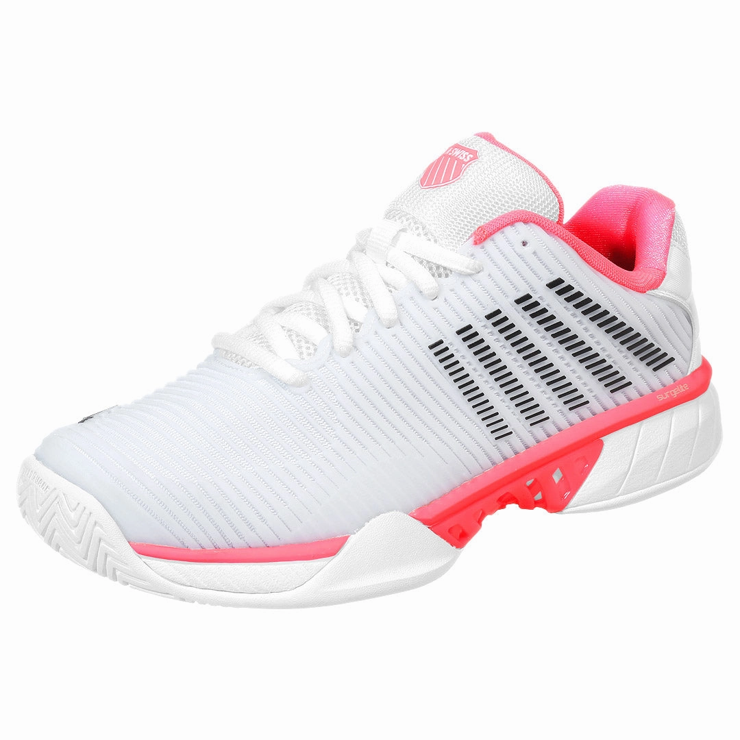 K-Swiss Women's Hypercourt Express 2 - White/Neon Pastel Pink Polka Dot Tennis Shoes