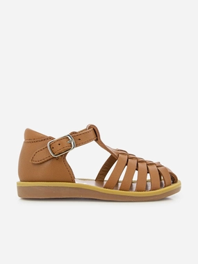 Sandals With Block Heel Pom D'Api Girls Leather Poppy Pitti Sandals in Brown