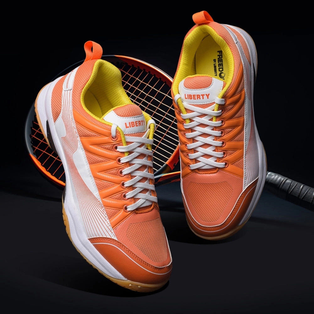 FREEDOM Orange Sports Non-Marking Paddle/Pickleball & Badminton Shoes For Men GRIPPER-01 By Liberty Barricade Club Badminton Shoes