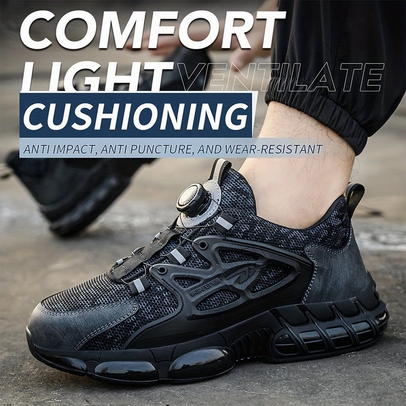 [Breathable Safety Sneakers] Breathable Safety Sneakers - Easy-Button No-Tie Lacing, Anti-Smash & Puncture Resistant, Comfortable Fabric Upper & Durable PU Sole, Perfect for Outdoor, Hiking & Casual Attire Pioneer Gore Tex Hiking Shoes