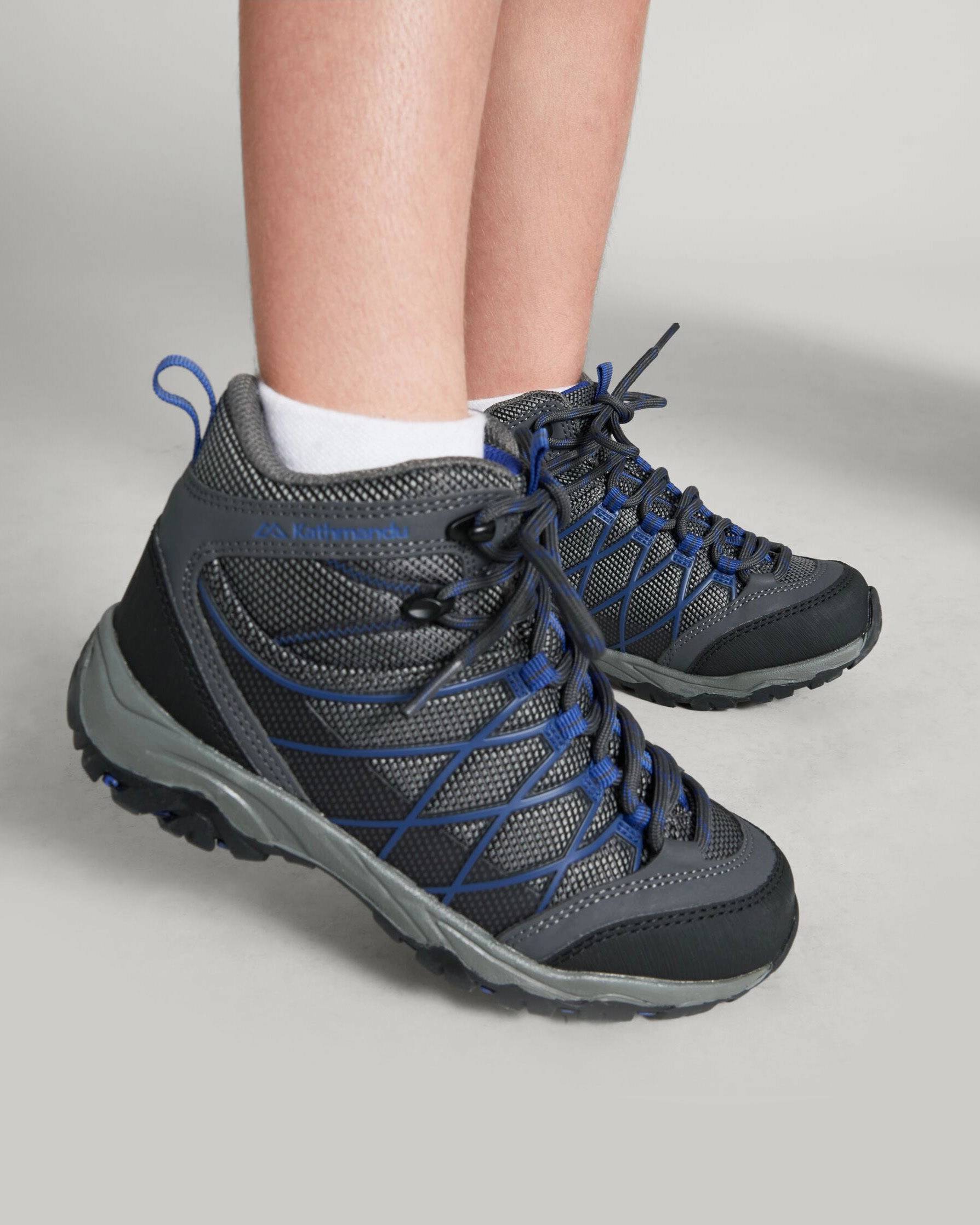 Hiking Shoes That Don't Hurt Toes Messey Mid Kids' Unisex Boots v2 - Grey/Blue