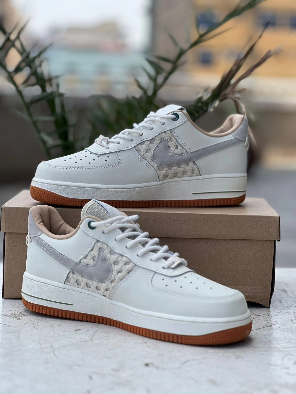 Air Force 1 Sneakers - Cream & Beige with Woven Accents Nike Dunks Sneakers