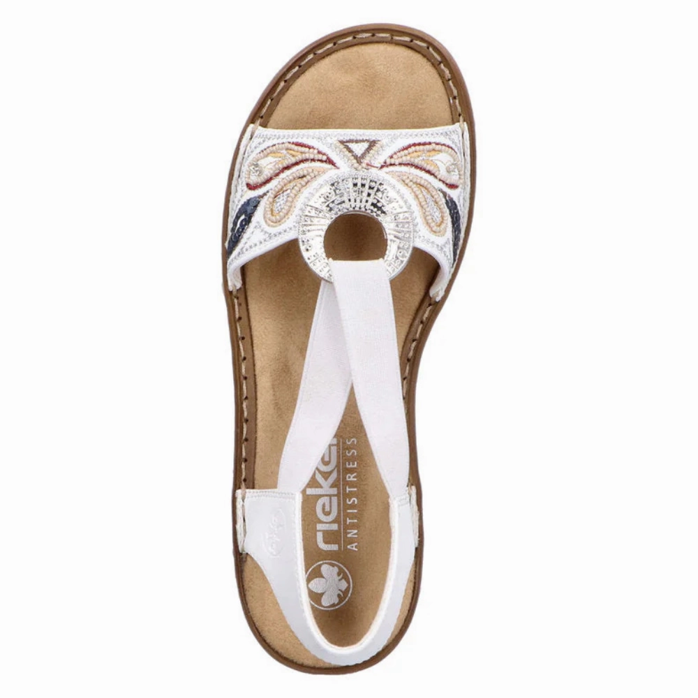 High Heel Sandals Strappy Rieker Regina B4 White Leather Sandal (Women's)