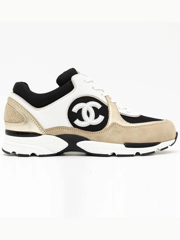 Sneakers Redford CC Logo Calfskin Fabric Low-Top Sneakers Beige Gold Chanel