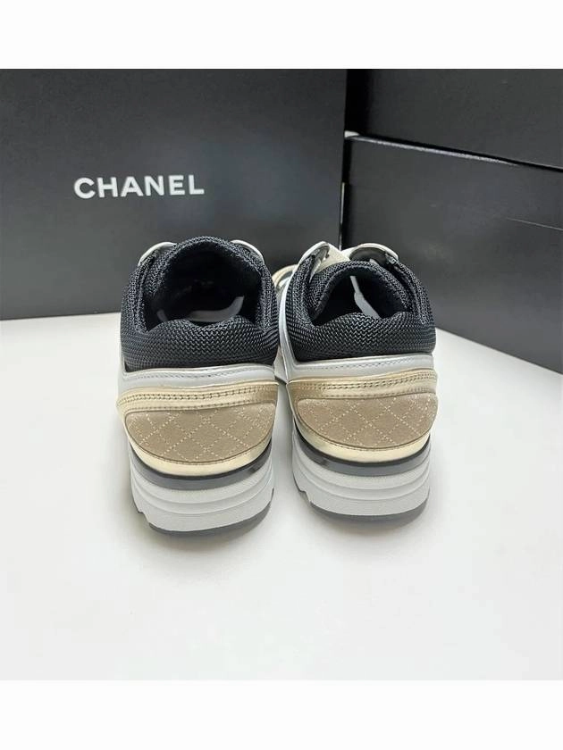 Sneakers Macys CC Logo Calfskin Fabric Low-Top Sneakers Beige Gold Chanel