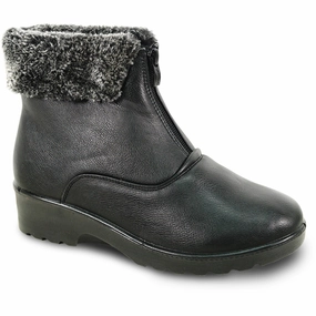 Winter Snow Boots Size 10 VANGELO Women Winter Fur Boot JL3581 Ankle Casual Boot Black - with Ice Cleat Outsole
