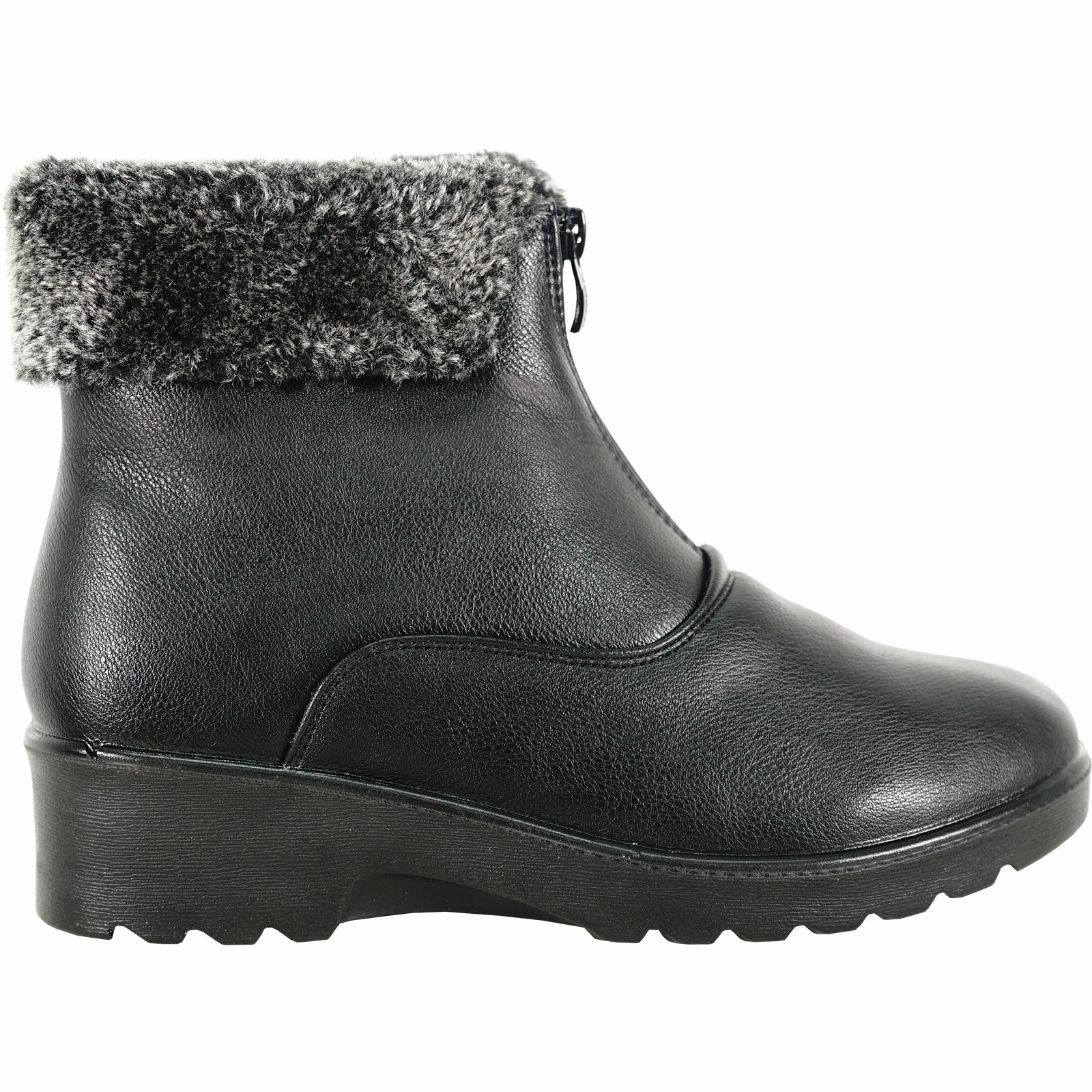 VANGELO Women Winter Fur Boot JL3581 Ankle Casual Boot Black - with Ice Cleat Outsole Alpine Snow Boots