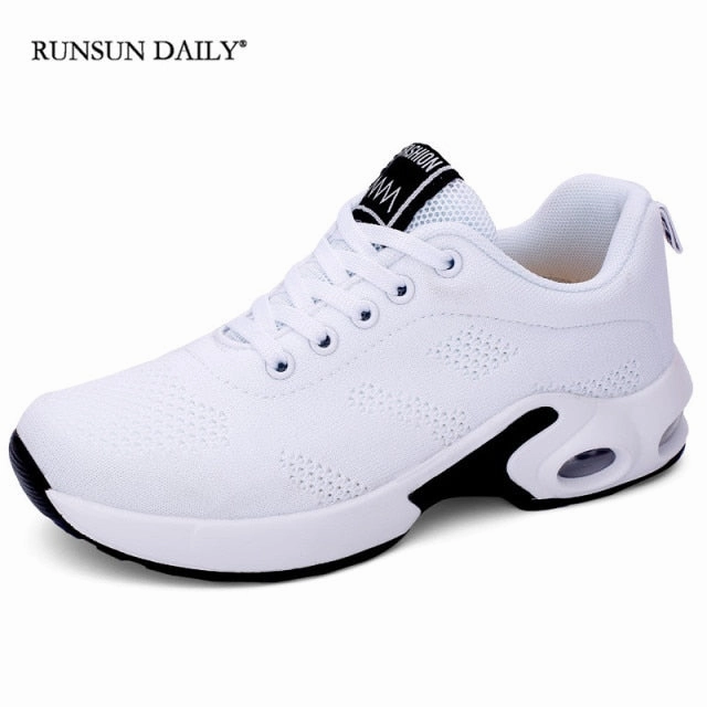 Fashion Women Sneakers Air Cushion Soft Bottom Running Shoes  Outdoor Mesh Breathable Tennis Shoes Flat Bottom Tennis Shoes