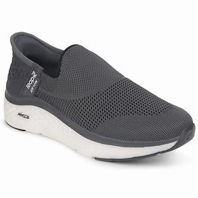 Leap7x Dark Grey Sports Non Lacing Walking Shoes For Men NITRUN-13 By Liberty For Walking All Day Best