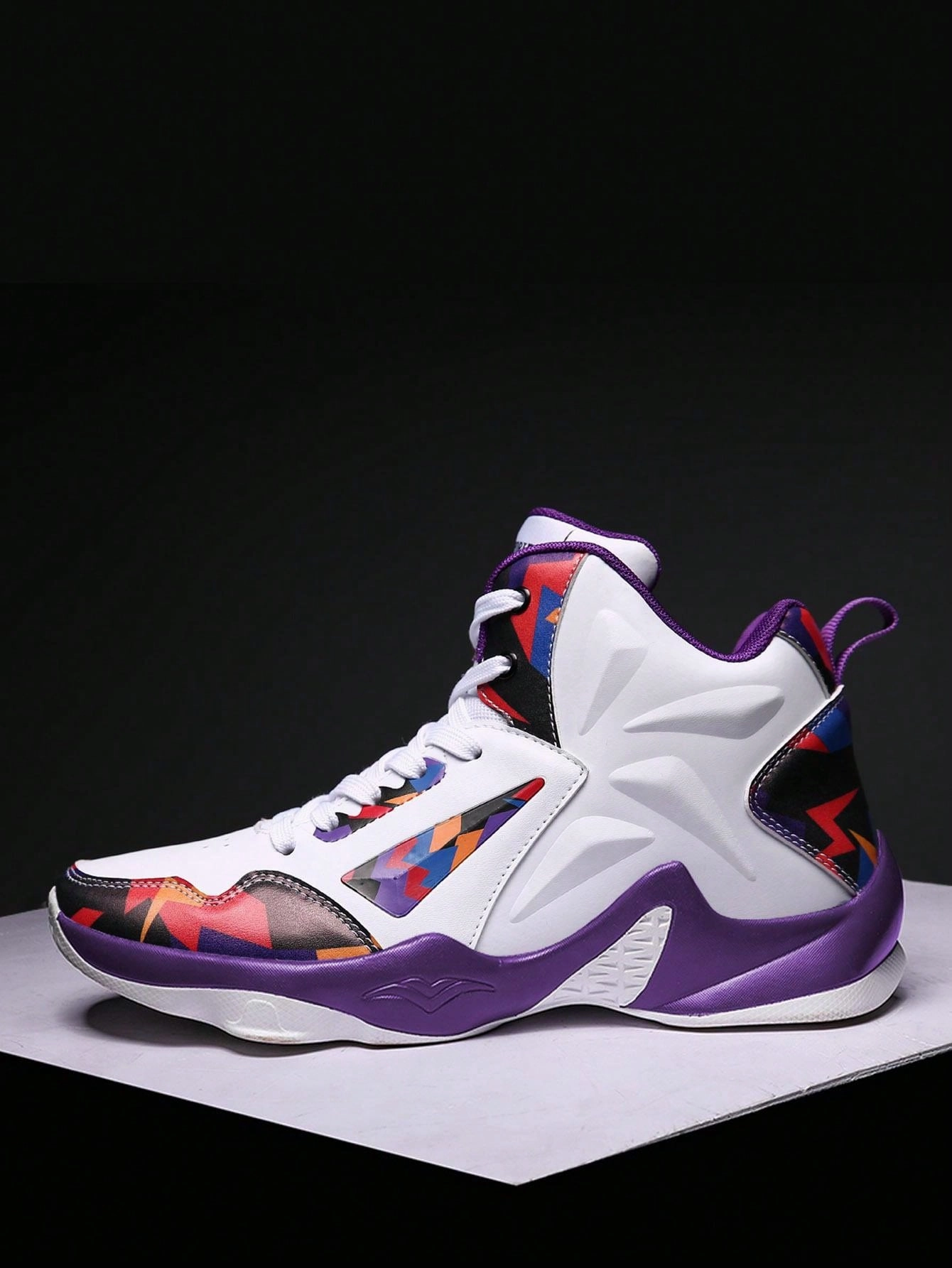 Sporty Basketball Shoes For Men, Colorblock Lace-up Front High-top Sneakers Best Basketball Shoe