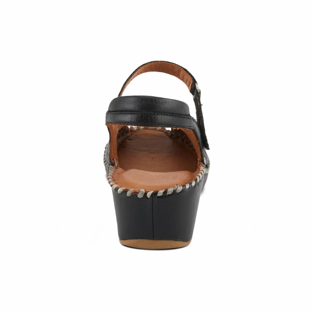 Metallic Wedge Sandals Spring Step Santonio Black Leather Sandal (Women's)