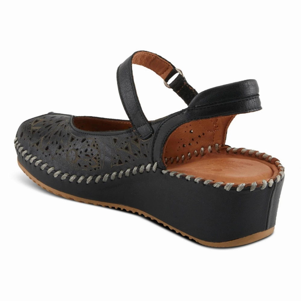 Spring Step Santonio Black Leather Sandal (Women's) Indian Sandals