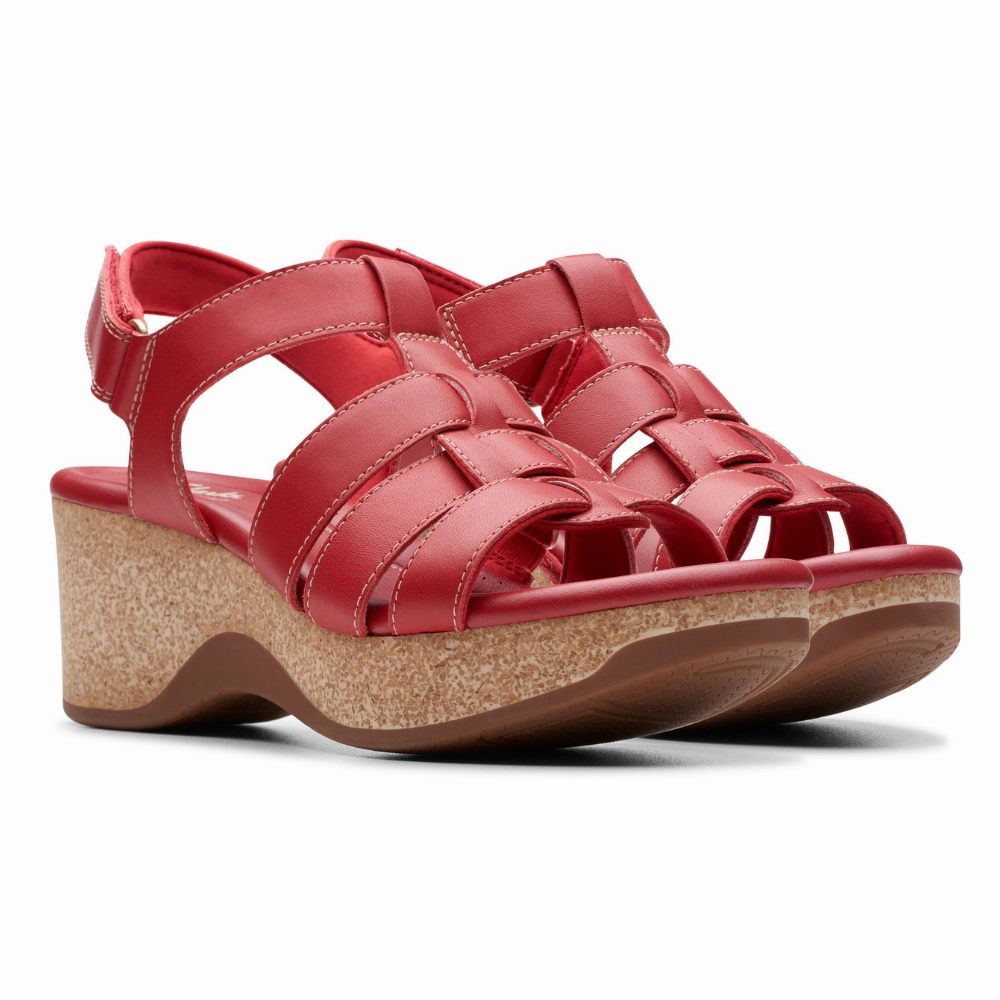 Clarks Chelseah Peak Red Leather Sandal (Women's) Sandals Club Level