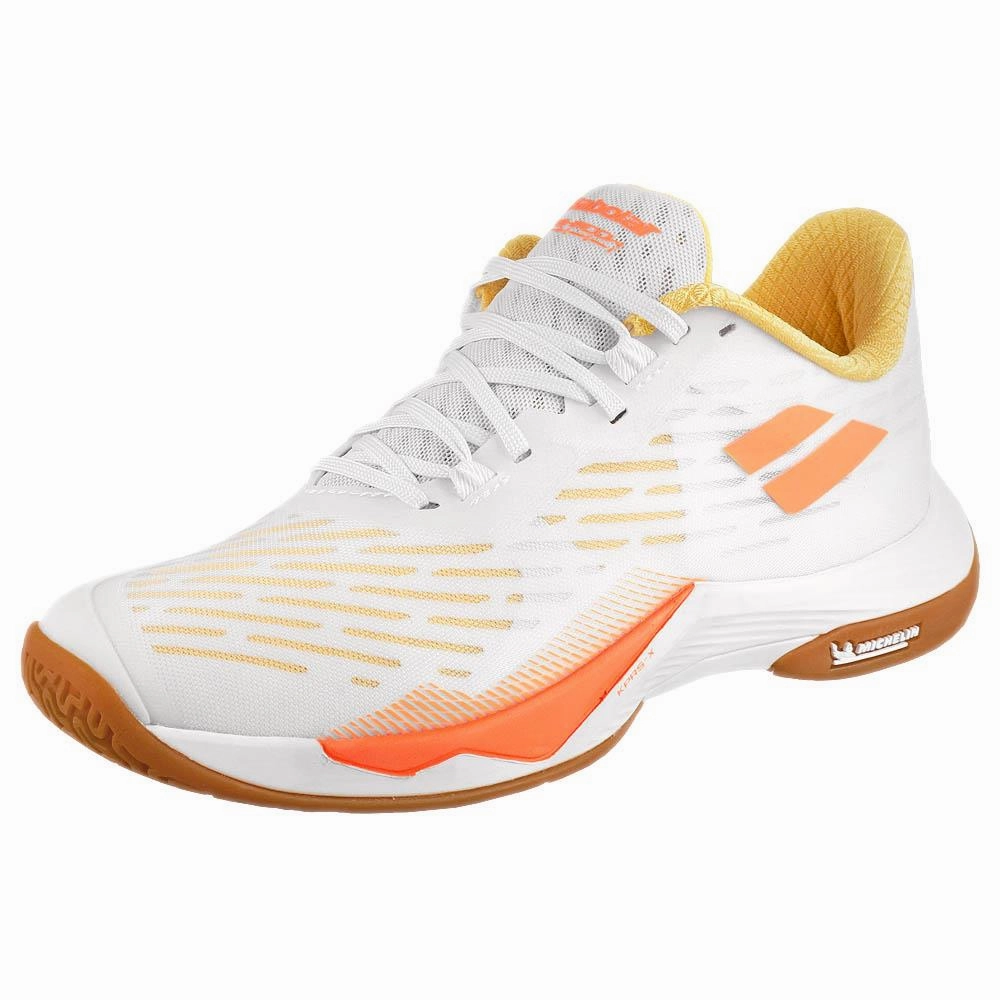 Babolat Women's Shadow Tour 5 - White/Salmon Gel Blade Badminton Shoes