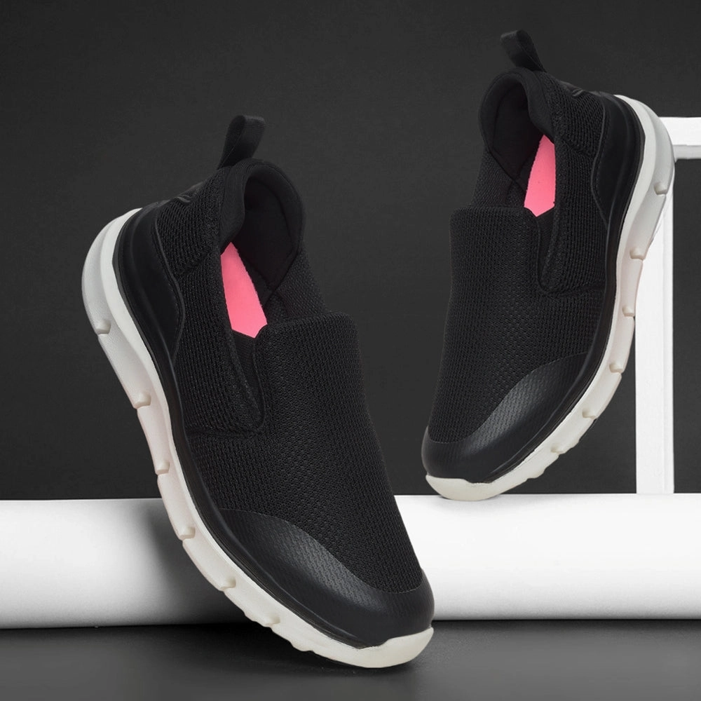 Leap7x Black Non Lacing Sports Walking Shoes For Women BRISBEN10E By Liberty Summer Walking