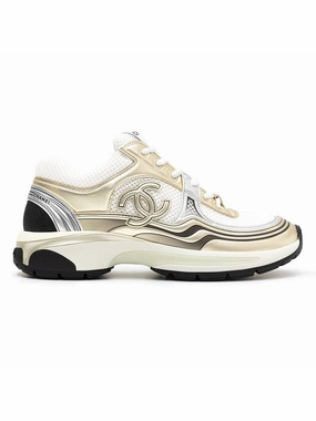 Fabric Laminated Low Top Sneakers Gold Chanel Doc Marten Sneakers