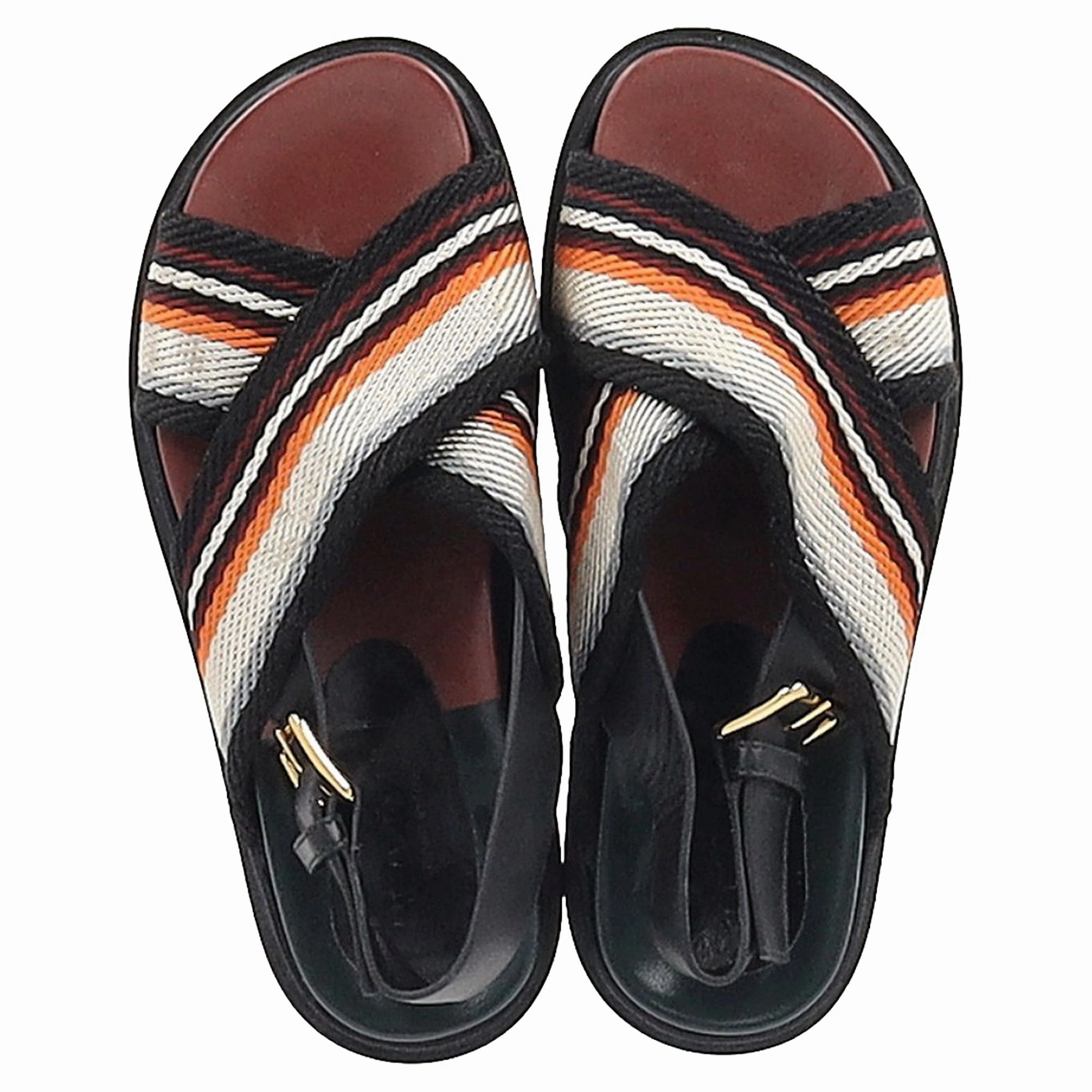 Sandals Flats Marni Fussbett Sandals in Multicolor Leather and Canvas