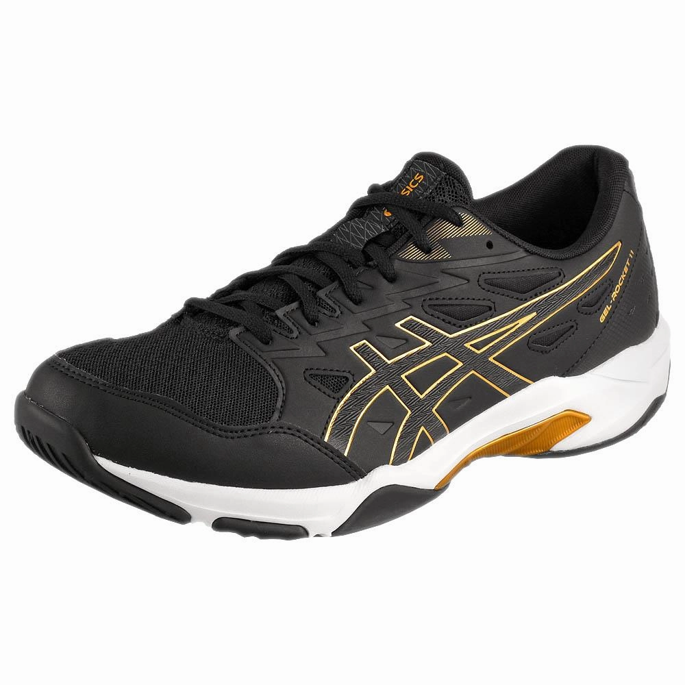 Asics Men's Gel-Rocket 11 - 2E Width - Black/Pure Gold Badminton Shoes Type