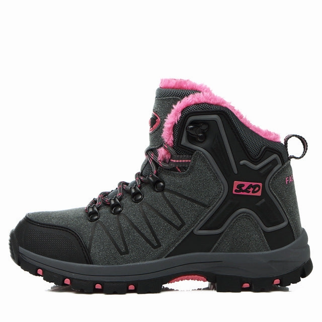 SUROM Waterproof Plush Warm Hiking Shoes Wear-resistant Non-slip Outdoor Sports Shoes Walking Boot Winter Sneakers Women Shoes