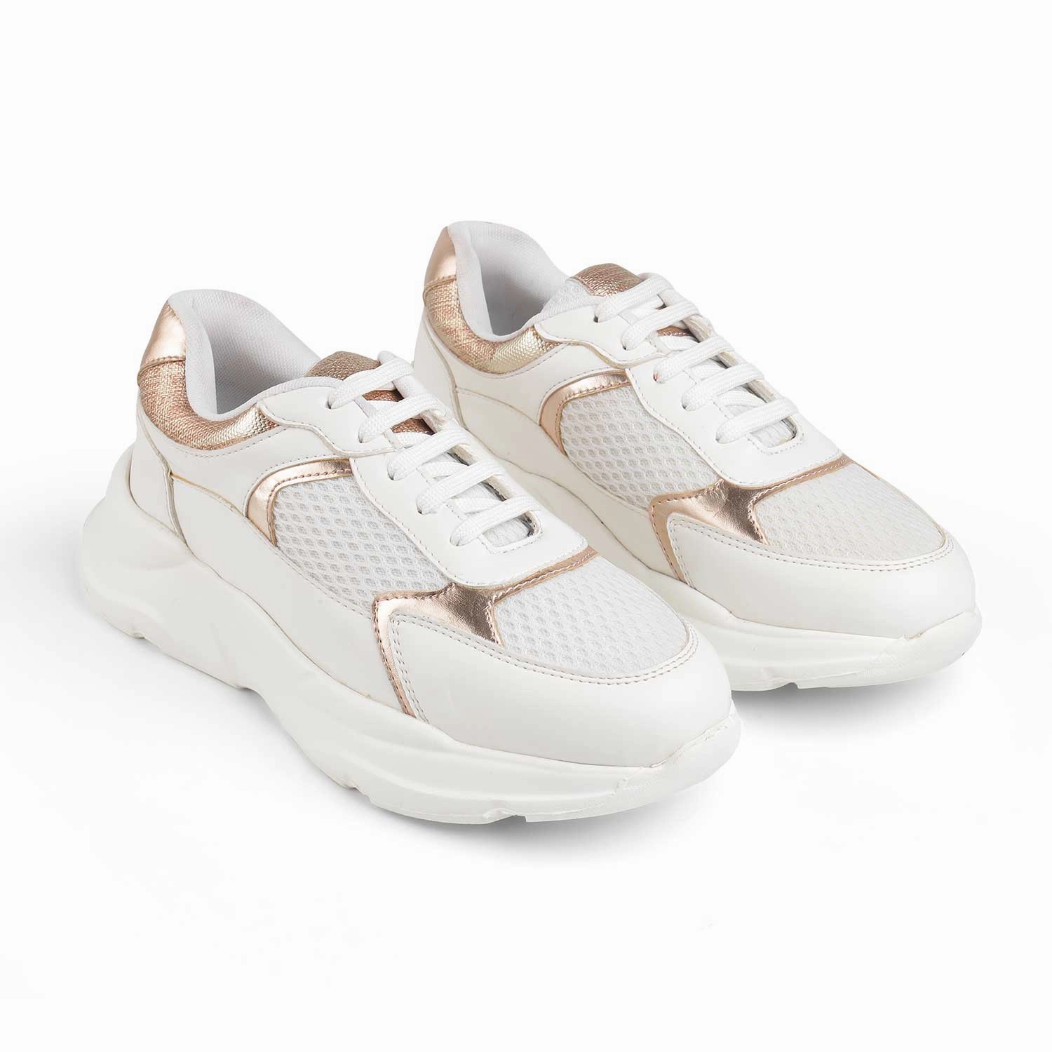 3 Inch Platform Sneakers Tresmode White Champagne Women's Sneakers