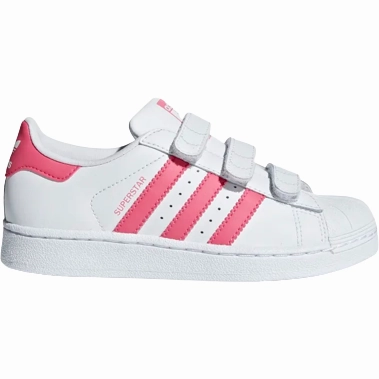 Adidas Kid's Superstar Shoes - Cloud White / Real Pink Basketball Shoes Size 37