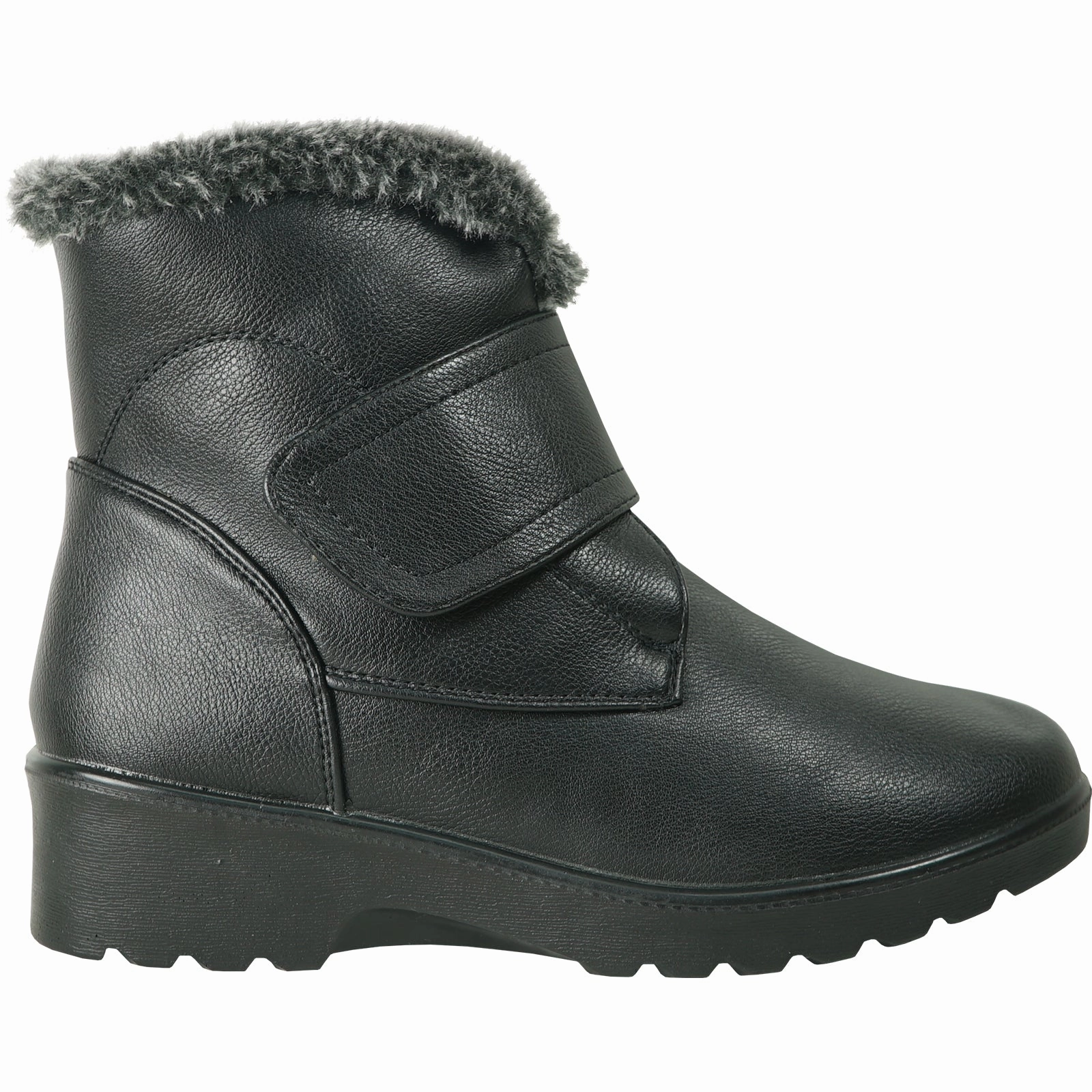 VANGELO Women Winter Fur Boot JL2576 Ankle Casual Boot Black - with Ice Cleat Outsole Shoe Carnival Snow Boots