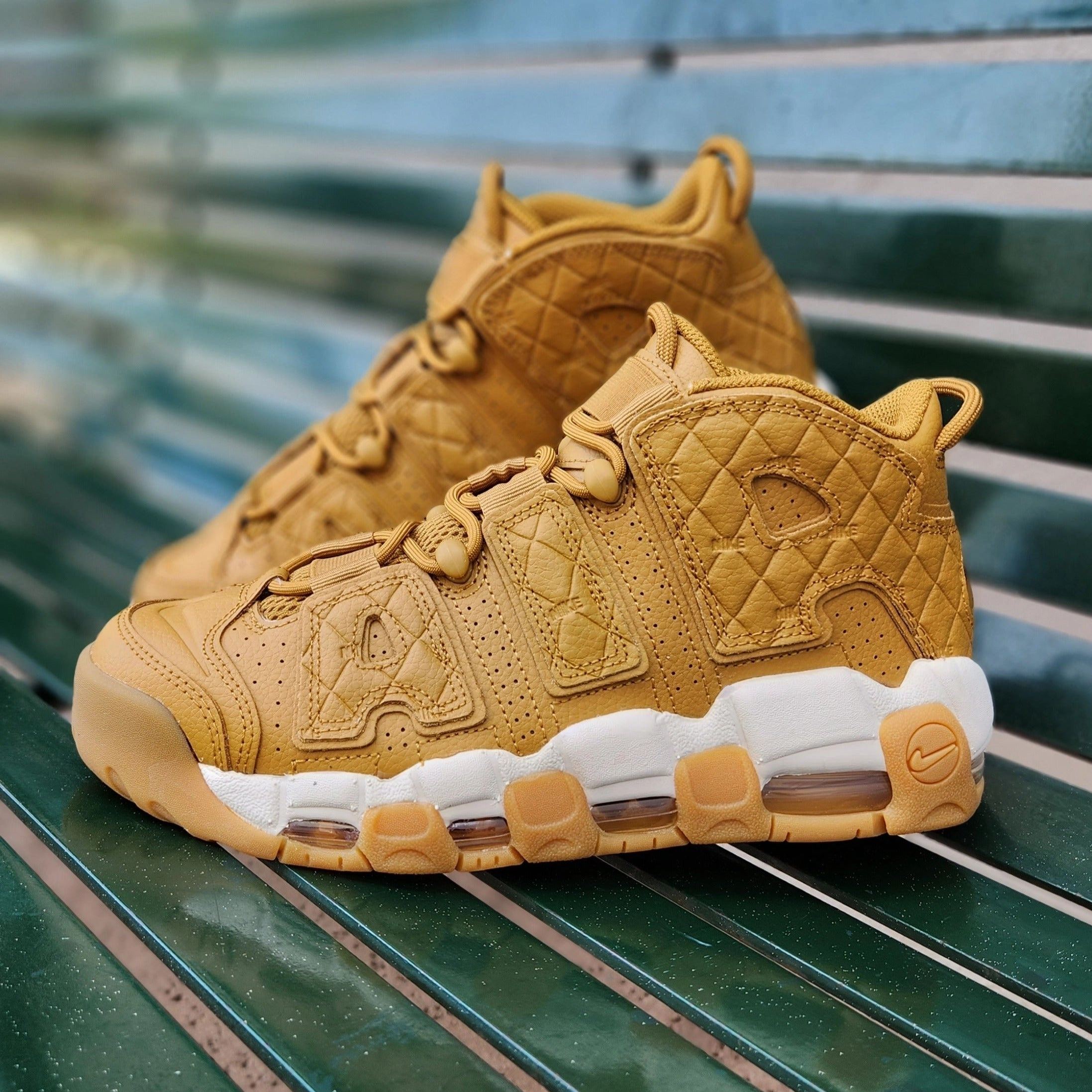 Balmain Basketball Shoes Women Nike Air More Uptempo Quilted Wheat