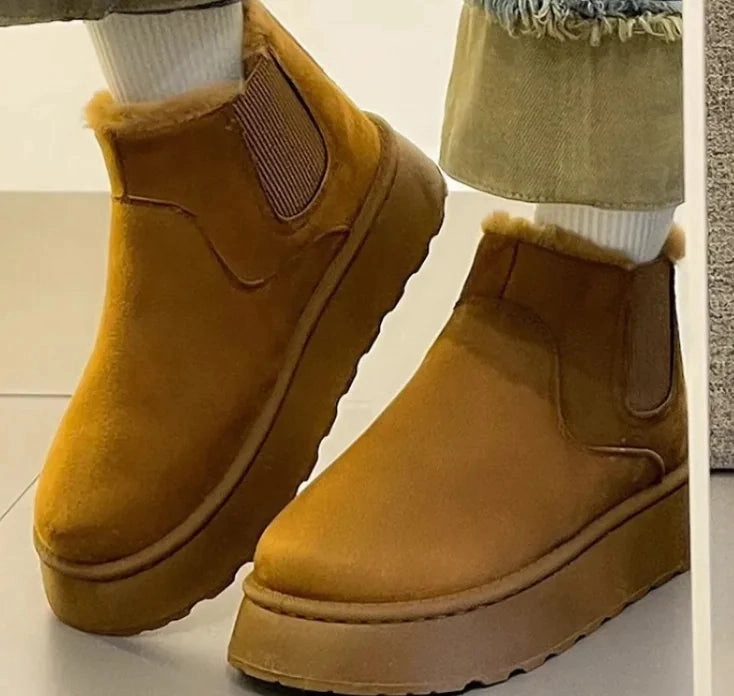 Women's Plush Boots Winter Warm Fleece Thick Flats Snow Boots Fashion Shoes Guy Snow Boots