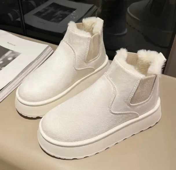 Women's Plush Boots Winter Warm Fleece Thick Flats Snow Boots Fashion Shoes Snow Boots Slip Resistant