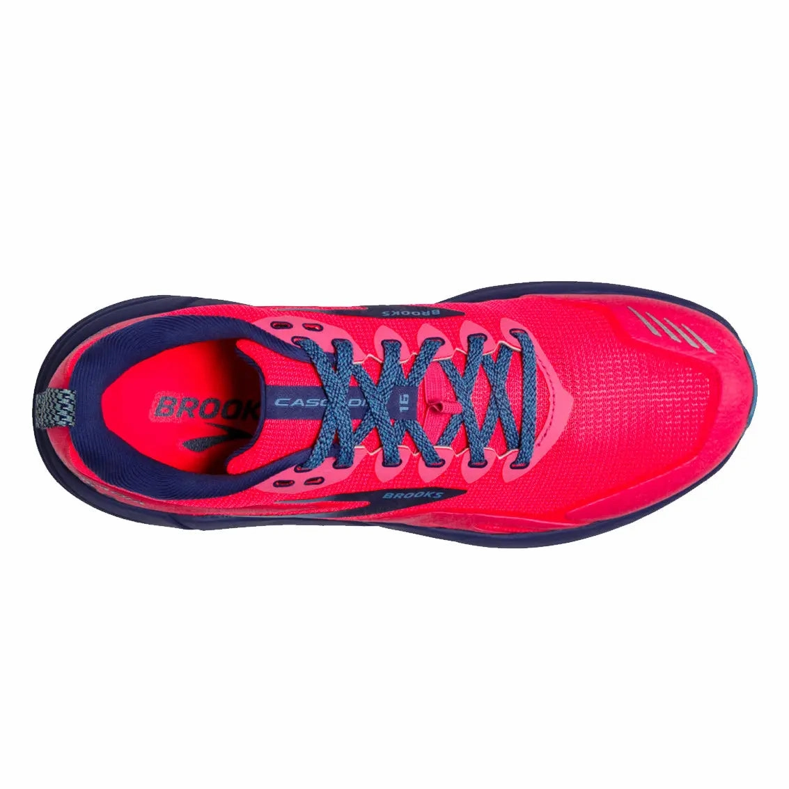 Womens Brooks Cascadia 16 - Pink / Flame / Cobalt Shoes With Arch Support For Running