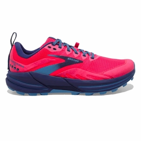 Cross Country Running Shoe Womens Brooks Cascadia 16 - Pink / Flame / Cobalt