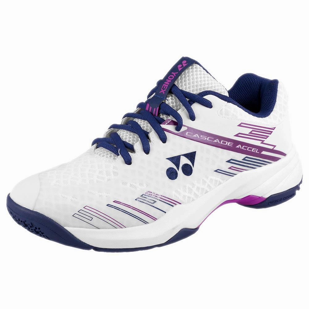 Yonex Women's Cascade Accel - Wide - White/Purple Badminton Shoes Slippery